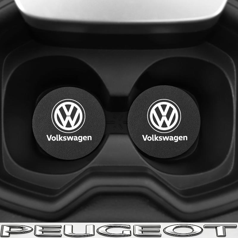 2pcs Car Cup Holder Insert Pad Emblem Coaster Anti-Slip Mat For VW Golf Tiguan T-Roc Polo Passat ID.4 T-Cross ID.3 Taigo ID.7 zj6