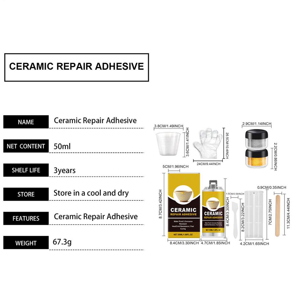 Kit de colle adhésive de réparation alimentaire 50 ml Kit de réparation céramique Adhésif imperméable pour vases Sculptures Bol Assiette de toilette Figurines