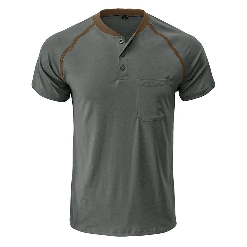 Summer men's Henley shirt colour blocking body shirt men fashion men's short-sleeved men's t-shirt tops