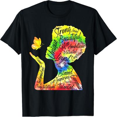 Black History Month Afro Schwarze Frauen Mädchen Batik Schmetterling T-Shirt