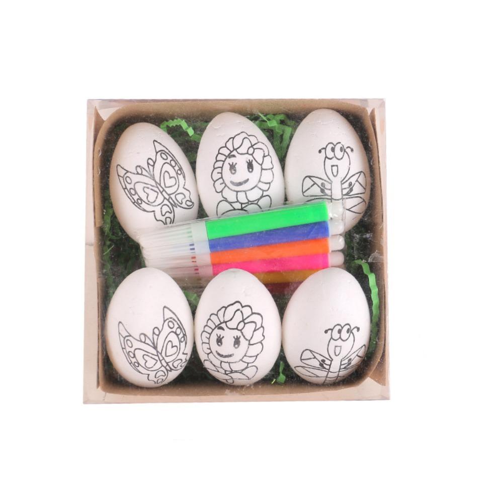 

6PCS DIY Easter DIY Hand-Painted Eggs Coloring Craft Foam Easter Eggs Easter Scene Decoration Set A