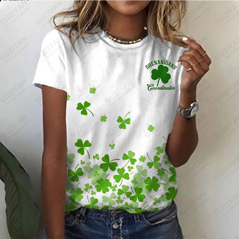 Nowy damski, luźny, duży top ze stylowym i stylowym temperamentem. Druk 3D. Prosty damski top z okrągłym dekoltem i krótkim rękawem.