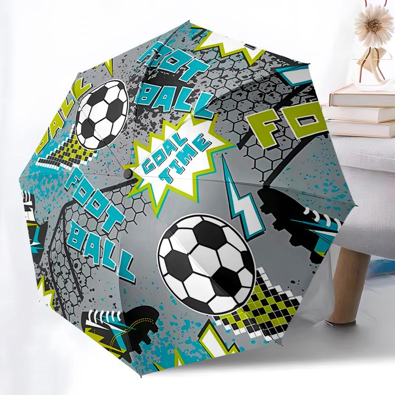 

Football Design Folding Umbrella - Fashionable Auto-Open Design 8 Iron Ribs Plastic Handle Foldable Sunshade Perfect Gifts