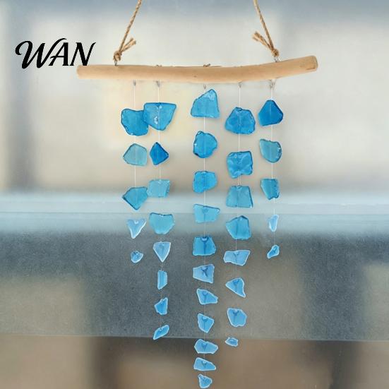 Nautical Wind Chime Sea Glass Chime, Handmade Driftwood Coastal Beach House Hanging for Home Window Decor Colorful