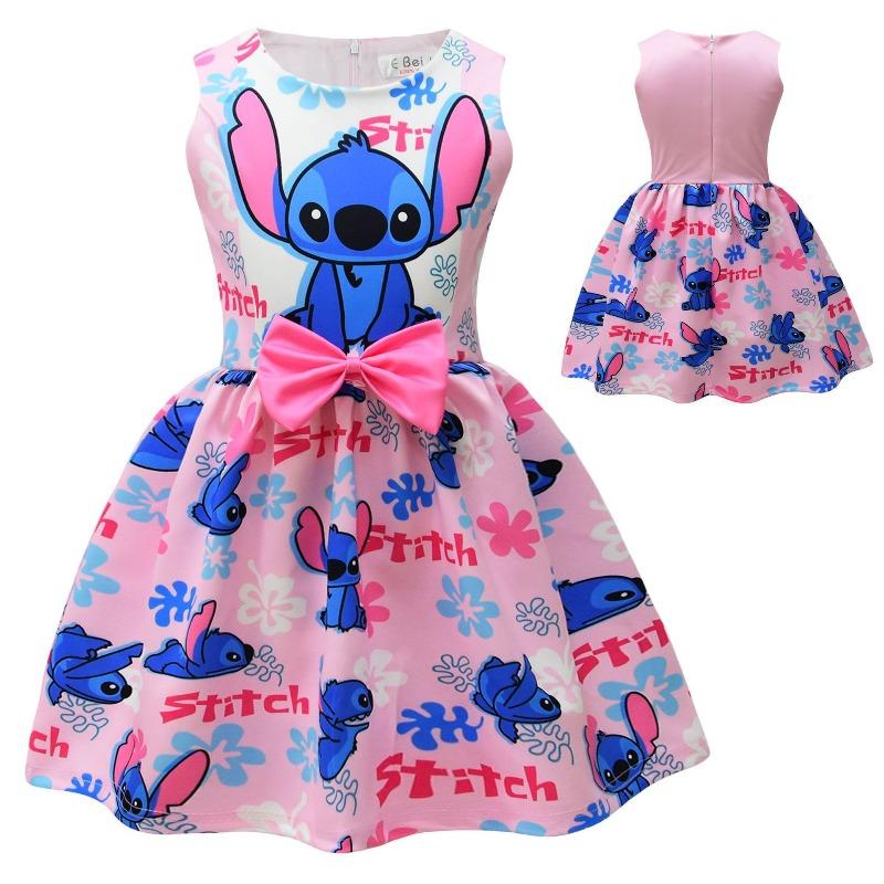 Disney Stitch Cosplay Animation Sleeveless Vest Dress Children's Bow Party Dress Skirt