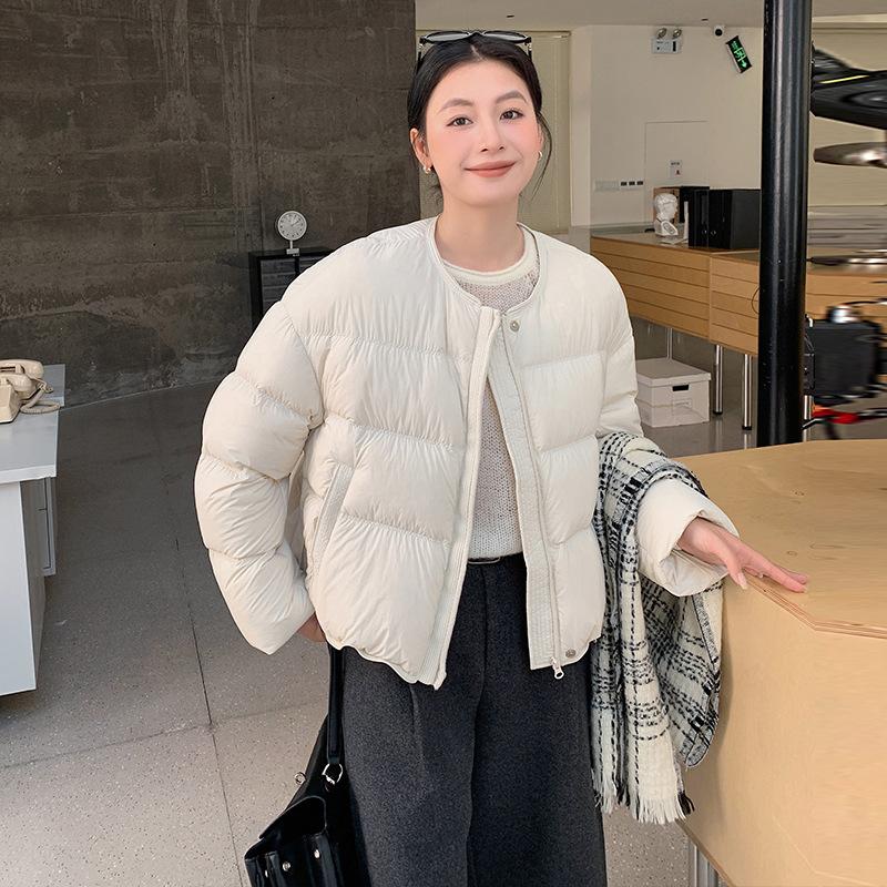 Winter new duck down round neck down jacket thickened short bread jacket simple women's small coat