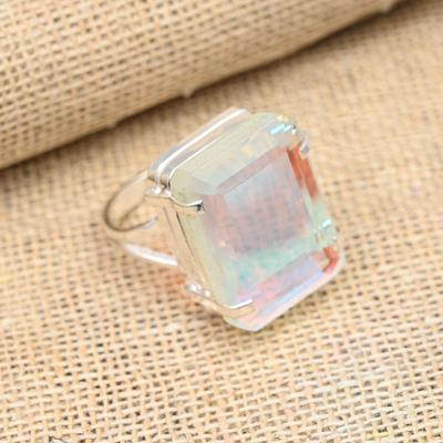 Mystischer Topas-Edelstein, handgefertigter Schmuck, 925er-Sterlingsilber, großzügiger Ring für Sie