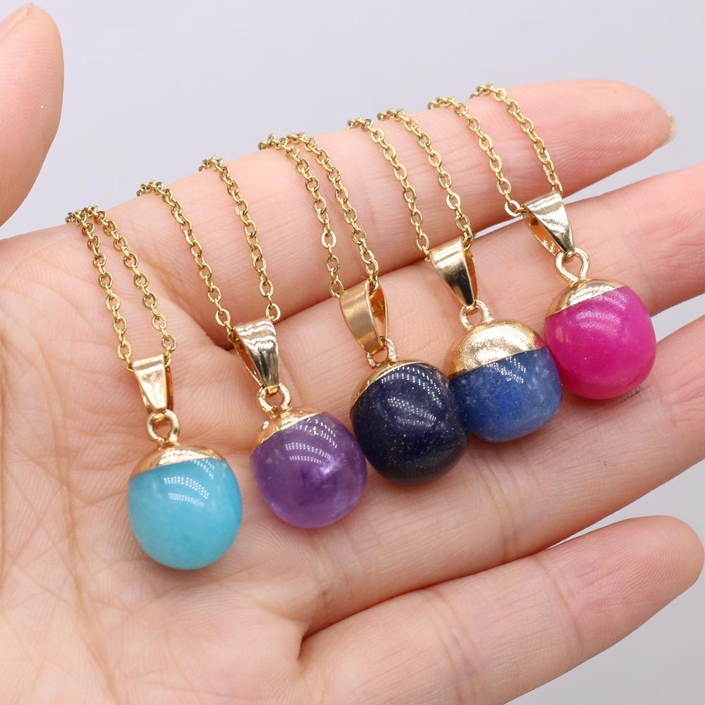 1pc Natural Stone Pendant Necklace Amethyst Pink Crystal Fashion Necklace Jewelry Gifts for Women Girls