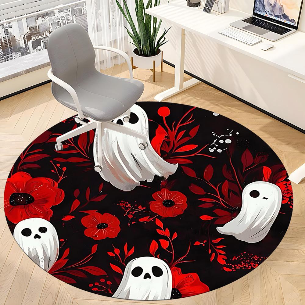 1pc Ghost Floral Pattern Chair Carpet for Office, Round Non Slip Durable Large Size Office Carpet, Suitable for Office