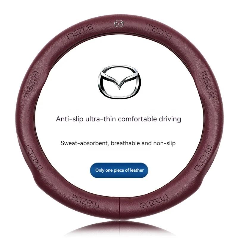 

2025 Гаряче Для Mazda 3 5 6 SKYACTIV Axela Atenza CX30 CX5 CX8 CX9 MX5 RX8 RX7 BT50 Вуглецеве волокно Шкіра Автомобільна Накладка на Кермо Ac червоний