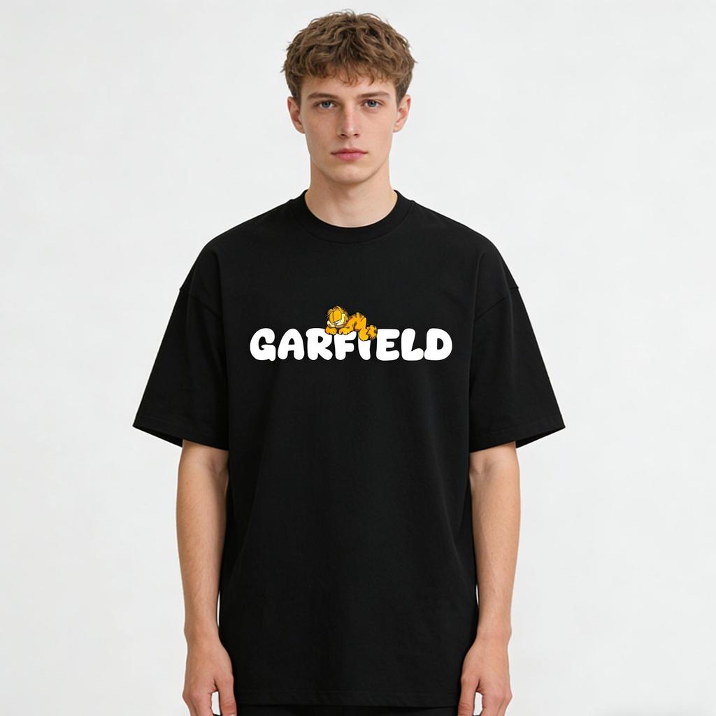 Lazy Garfield Letter Trendy T-Shirt! American Casual Loose-Fitting Short Sleeve, Unisex, Oversize Couple Tee