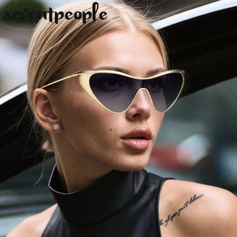 Y2K Punk Sexy Cat Eye Shield Sunglasses Women  Luxury Brand Vintage One-Piece Sun Glasses For Ladies Fashion Goggle Shades