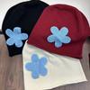 Flower Patch Knitted Hat Korean Style Ear Warmer Fashion Pullover Cap  Autumn Winter