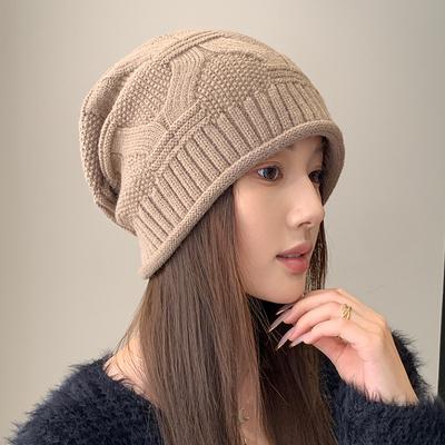 Hat Women's New Wool Hat Curled Knitted Baotou Cold Hat Women's Thin Stacking Hat Small Hat