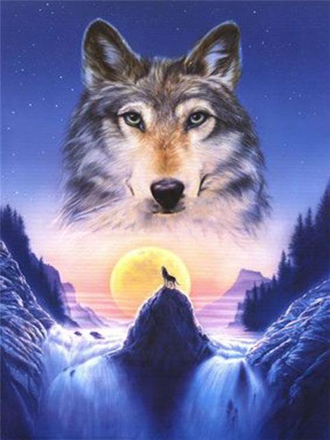 5d diamantová malba Wolf Mosaic Zvířecí kamínky Obrázky DIY Diamantové vyšívání Tygří křížový steh Mountain Wall Art