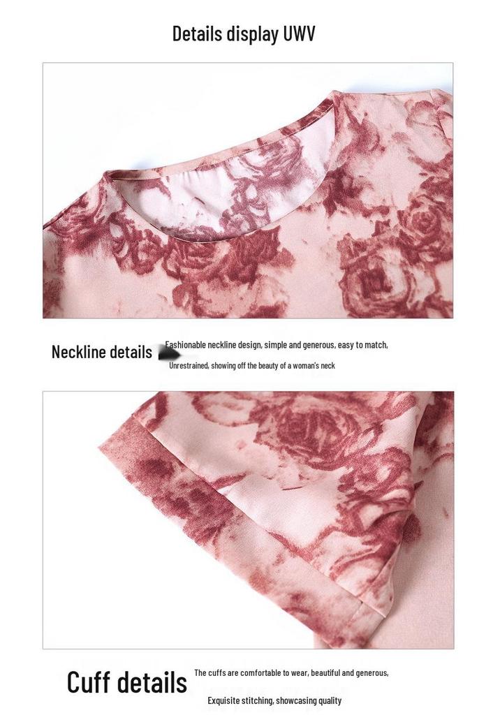 2026 New Style Printed Short Sleeve Fashion Shirt: Stylish, Loose, Breathable Round Neck Top for Middle-Aged Women