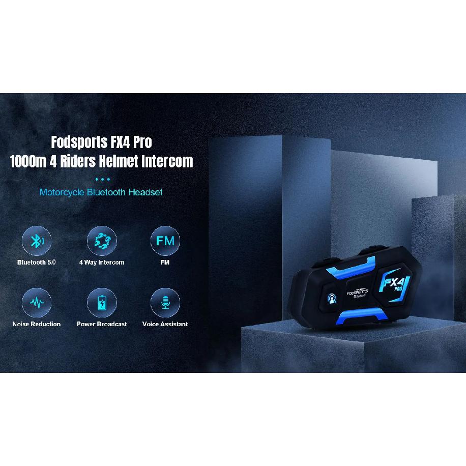 2 pcs Fodsports FX4 Pro Helmet Intercom Motorcycle Helmet Bluetooth Headset 4 Rider 1000m Interphone Intercomunicador,FM
