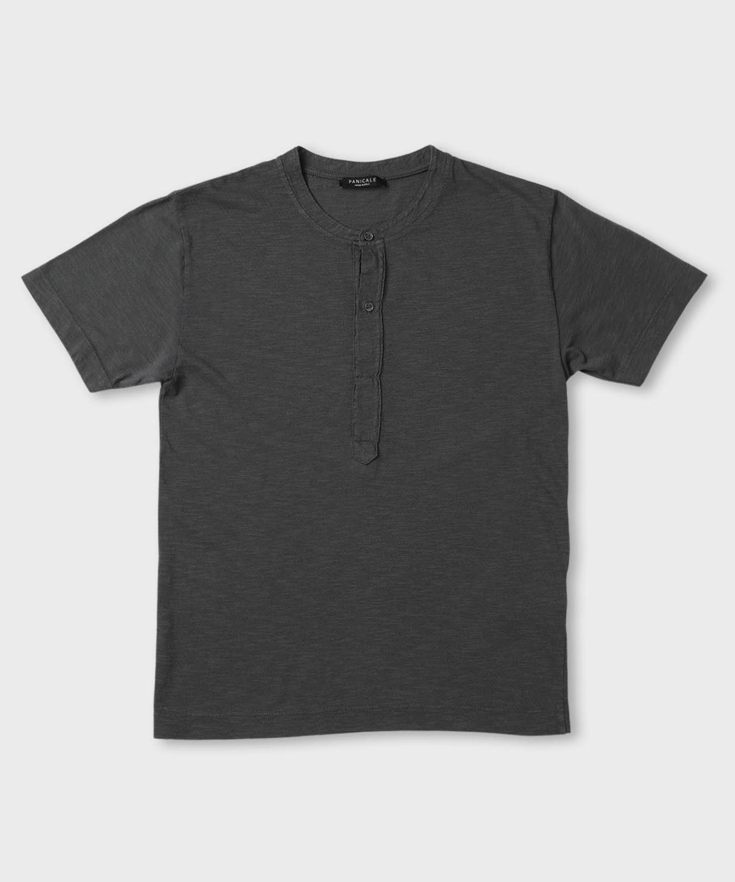 Panicalle Slub Cotton Henley Neck T-Shirt [Charcoal] Charcoal/S