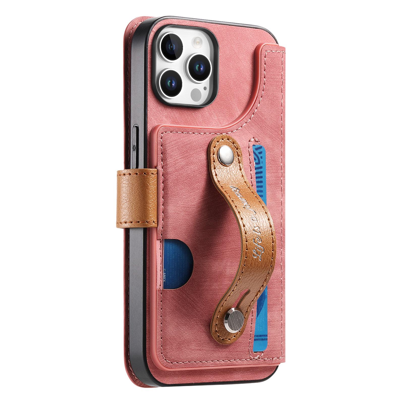 

Vintage Wristband Phone Case with Card Slot for Apple 17/16E/15 Pro Max 13 Pro рожевий