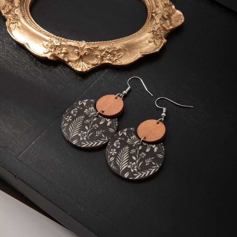 Wood Earrings With Artisanal Crafted Geometric Pattern Natural Materials Comfortable Daily Wear Fashion Accessories