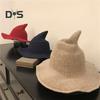 Witch Cosplay Hat Halloween Costume Knitted Foldable Pointed Solid Color Photo Prop Masquerade Festival Decoration Cap Headpiece