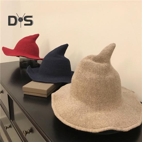 Witch Cosplay Hat Halloween Costume Knitted Foldable Pointed Solid Color Photo Prop Masquerade Festival Decoration Cap Headpiece