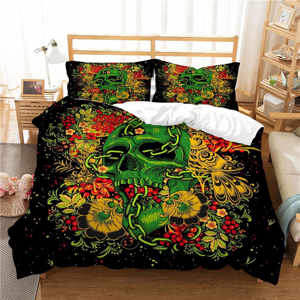 Halloween Home Bedding Set Skull Head Quilt Cover Pillow Case Home Bedding Set AU/EU/US Full Size Single/Double Bed