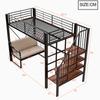 Etagenbett (90 x 200) mit stabilem Metallrahmen, abnehmbarem Polstersofa, Stauraum und Sicherheitstreppe. Geeignet für Kinder und Erwachsene. Schwarz.