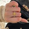 Yellow Diamond Sugar Cube Ring, Female High-End Light Luxury Zircon Plant System, Opening Adjustable Diamond Ring