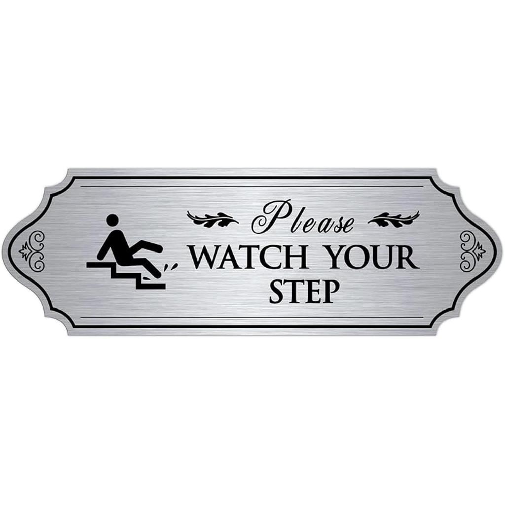 Please Watch Your Step Sign, Self-Adhesive Waterproof Vinyl Mind Your Step Sticker, Safety Sign for Home/House, Business, Restaurants and Offices