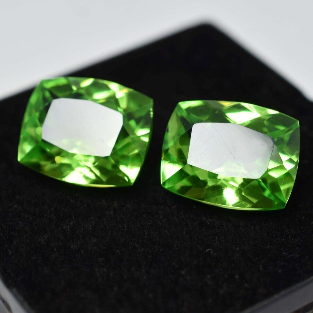 20.52 Ct Natural PERIDOT Green Cushion Shape Loose Gemstones Pair