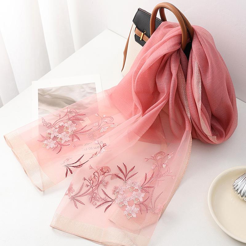 Four Season silk wool scarf women hijab pashmina shawls wrap Bandana Blanket Floral Pashmina Embroidery Scarves Foulard