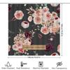 Pink Floral Bath Shower Curtain Set with Personalized Name for Bathroom Decor Black Background Waterproof Fabric Customizable Si