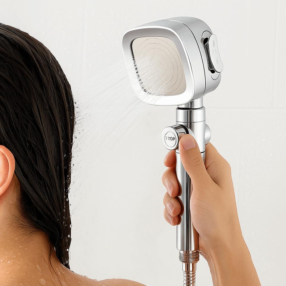 One-Key Stop Water Saving Shower Head 3 Modes Adjustable Shower Head  Bathroom