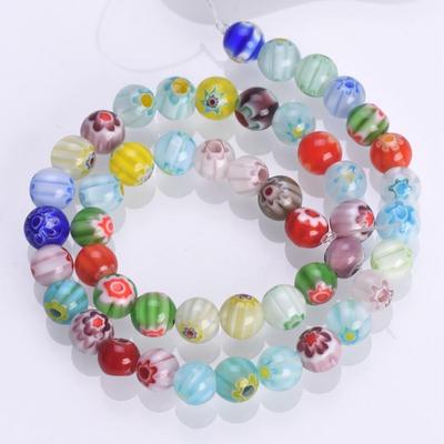50pcs Round 8mm Flower Pattern Millefiori Lampwork Glass Loose Beads Lot For Jewelry Making Accessories DIY Bracelet Findings