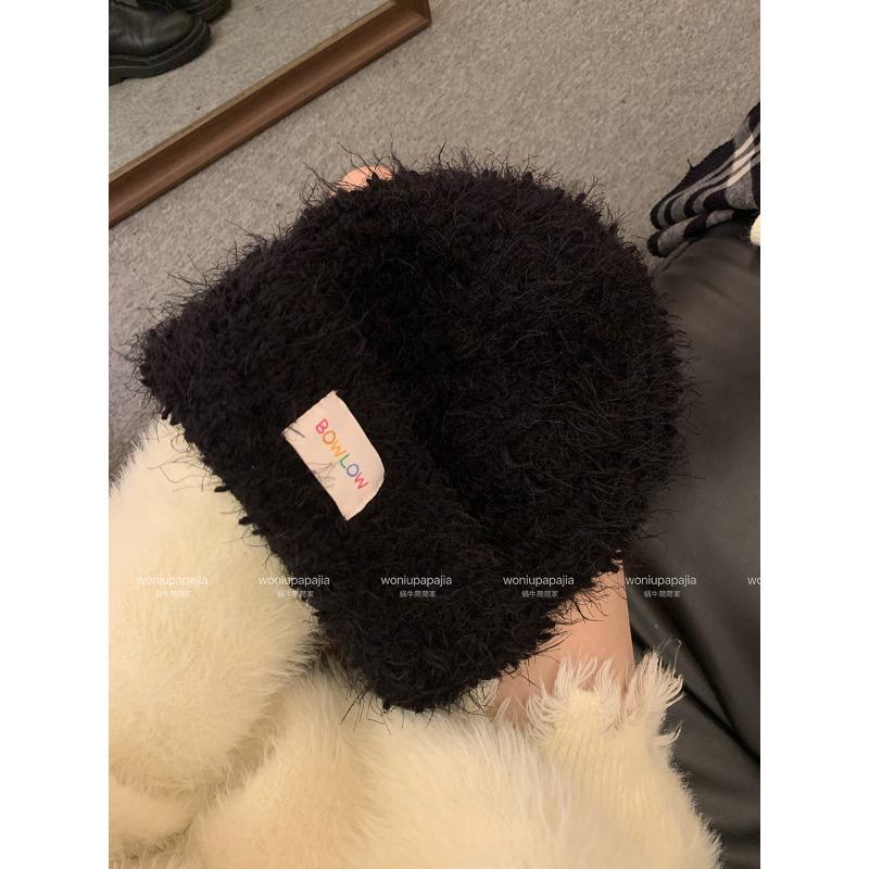 Red Woolen Hat for Women In Autumn and Winter Furry  Warm and Cold Proof Ear Protection Knitted Hat Sweet and Versatile Plush Hat