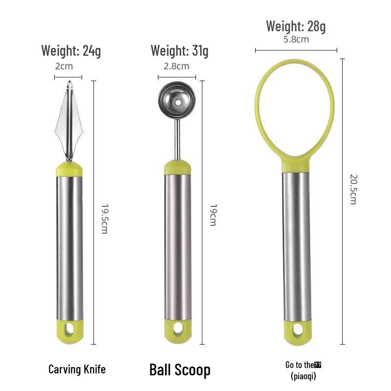 Stainless Steel Fruit Carving Tool Set: Watermelon & Cantaloupe Pitter, Corer, Ball Scooper