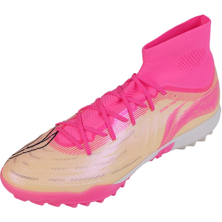 Li Ning TF Turf Synthetic Leather Cushioning Slip Resistant Abrasion Resistant Soccer Shoes Men's Pink Ocean YSTU047-6