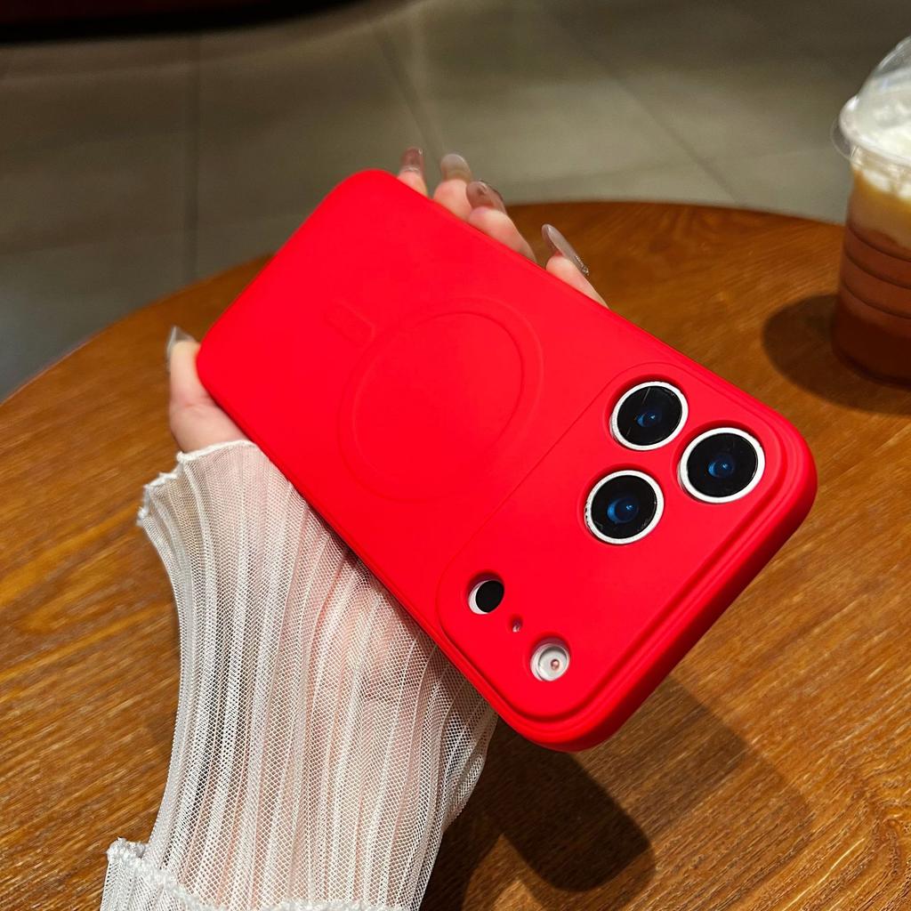 Liquid Silicone for iPhone17ProMax Magnetic Mobile Phone Case 16 Fine Hole Lens Apple 13 Soft Protective Case