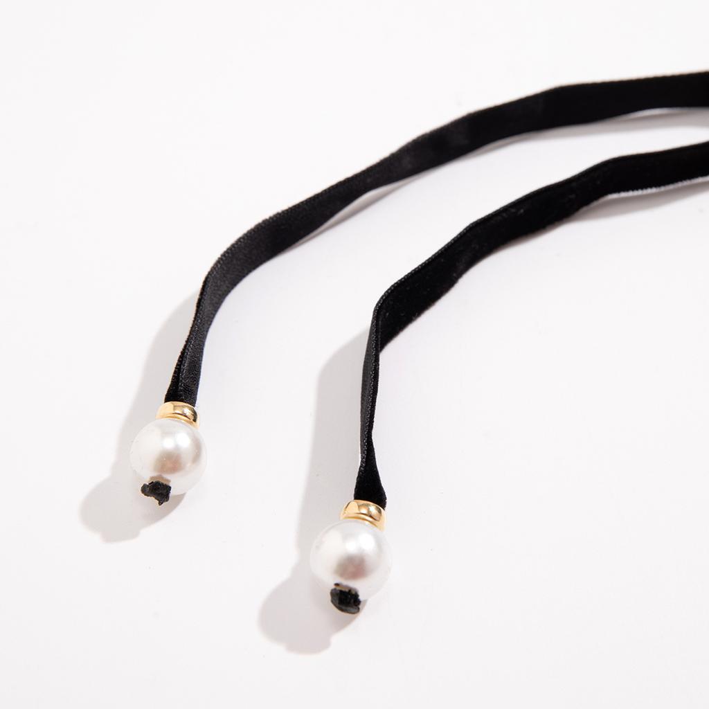 Flannel imitation pearl bow choker simple long strap collar women's