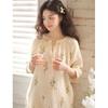Spring New Summer Thin Nightgown Women's Pure Cotton Double-layer Cotton Yarn Seven-quarter Sleeve Loose Large Size Medium and Long Skirt Can