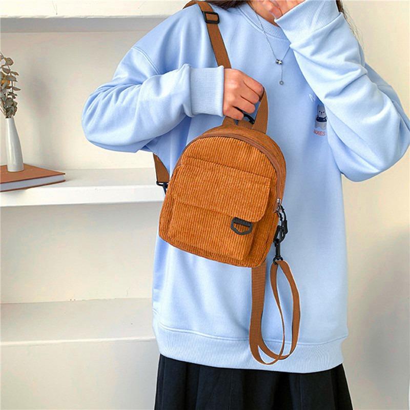 Women Fashion Travel Small Casual Daypacks Lightweight Simple Corduroy Double Shoulder Bag School Backpacks