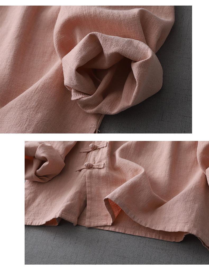 Retro Zen-Hemd im chinesischen Stil aus Baumwoll-Leinen mit Stehkragen & Froschknöpfen