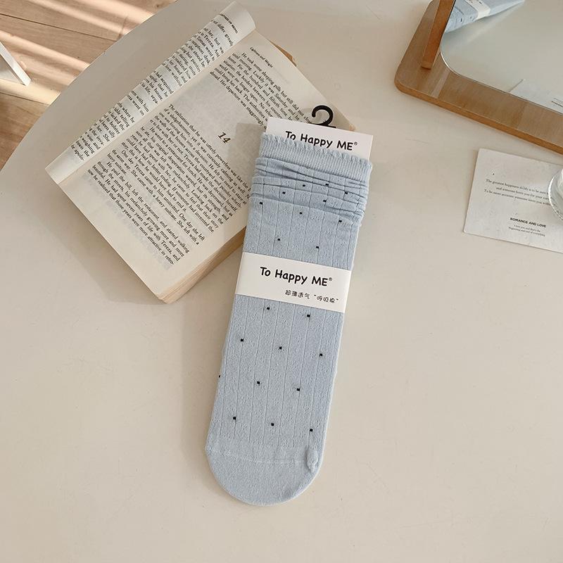 Female Spring and Summer Thin Floral Bow Lace Polka Dot Boneless Tube Pile Socks