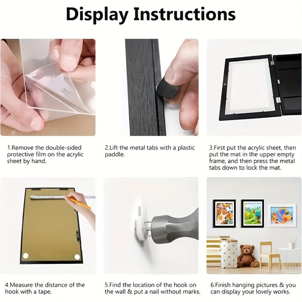 Decorative Flip Top Frame for Children's Artwork Display Wooden Display Case with Glass Cover and Secure Latch for Art Preservation