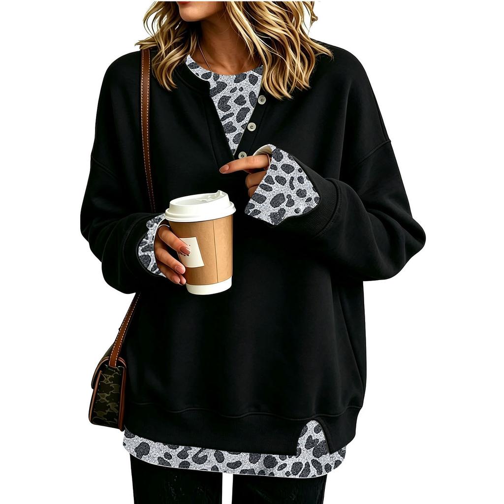 Women's Casual Two-Piece Long Sleeve Neck Pullover Top for Everyday Wear