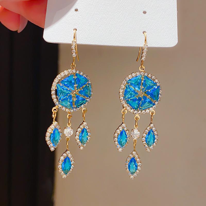 Retro Silver Needle Zircon Glass Water Drop Earrings Court Temperament Stud Earrings Personality Trend Versatile Earrings Women