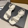 Silver One-word Buckle Sandals Summer 2025 New Fashion Rhinestone Niche Set Toe Thick Heel High Heels