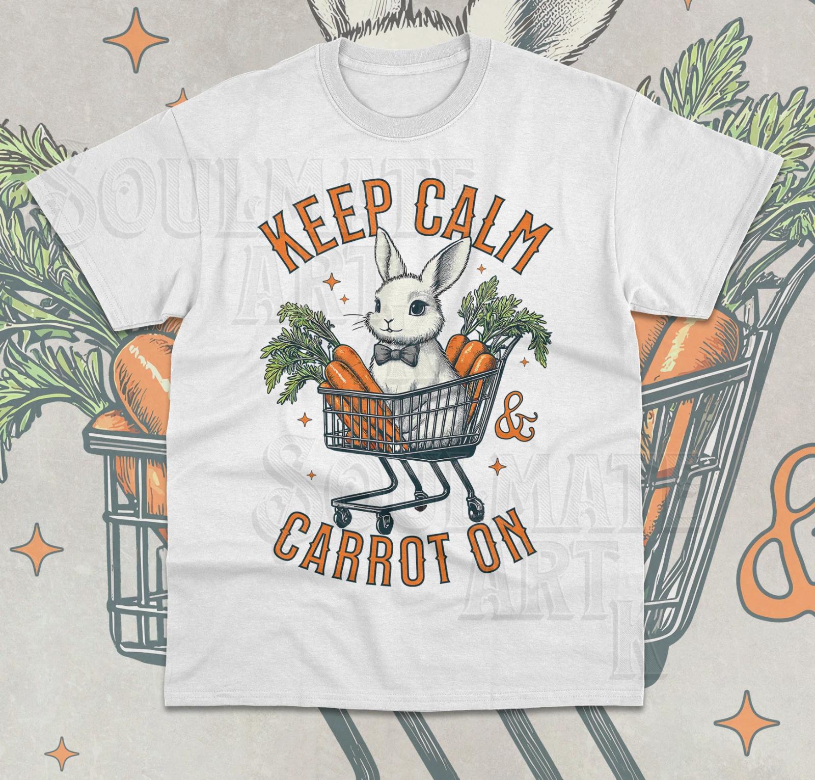 Keep Calm And Carrot On Bunny T-Shirt Retro Funny Graphic 90s Unisex Shirt 3XL