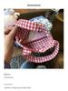 Korean Artistic Retro Plaid Handbag with Lace Trim In Red & Blue